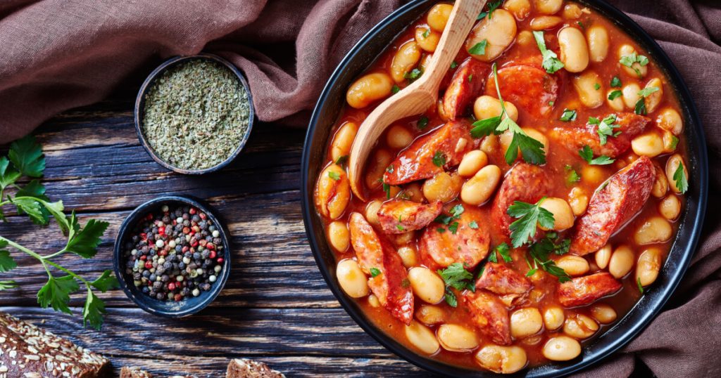 Sausage, Tomato, and White Bean Stew in a Bowl
