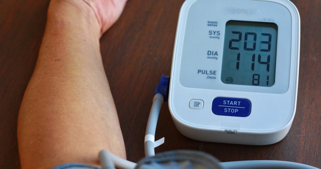 High blood pressure reading on a monitor