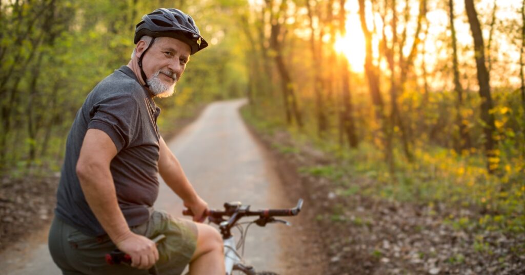 Man on a bike in the forest