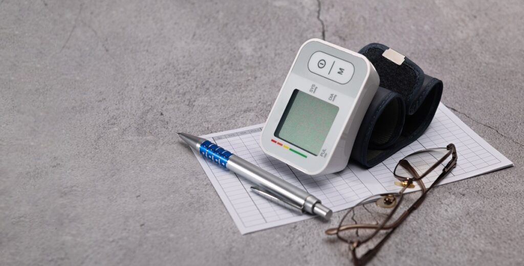 Close up of a wrist blood pressure monitor